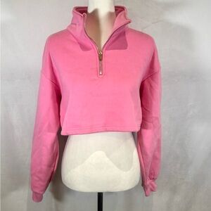 Shaci pink flex fleece half zip pullover crop sweatshirt size medium